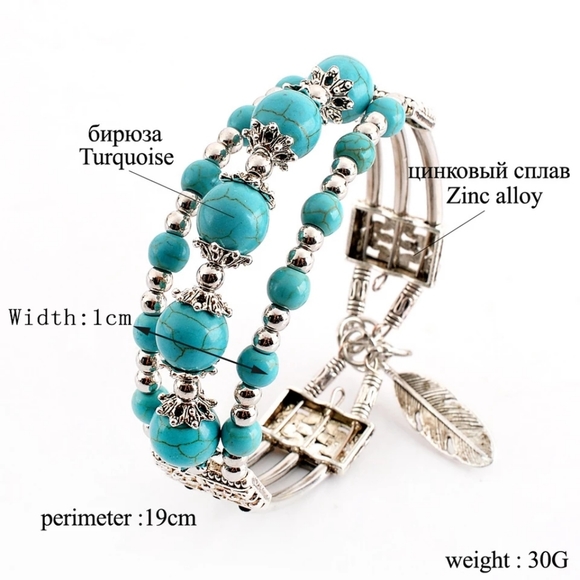 LEAF BOHEMIAN BOHO VINTAGE TURQUOISES BRACELET - Picture 3 of 6